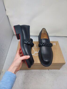 Christian Louboutin MENS Black Leather Braid Urbino Loafer
